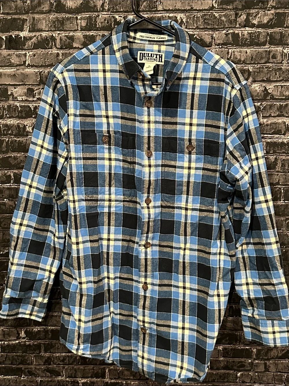 Duluth Trading Co Blue and White Plaid Button-Down Shirt